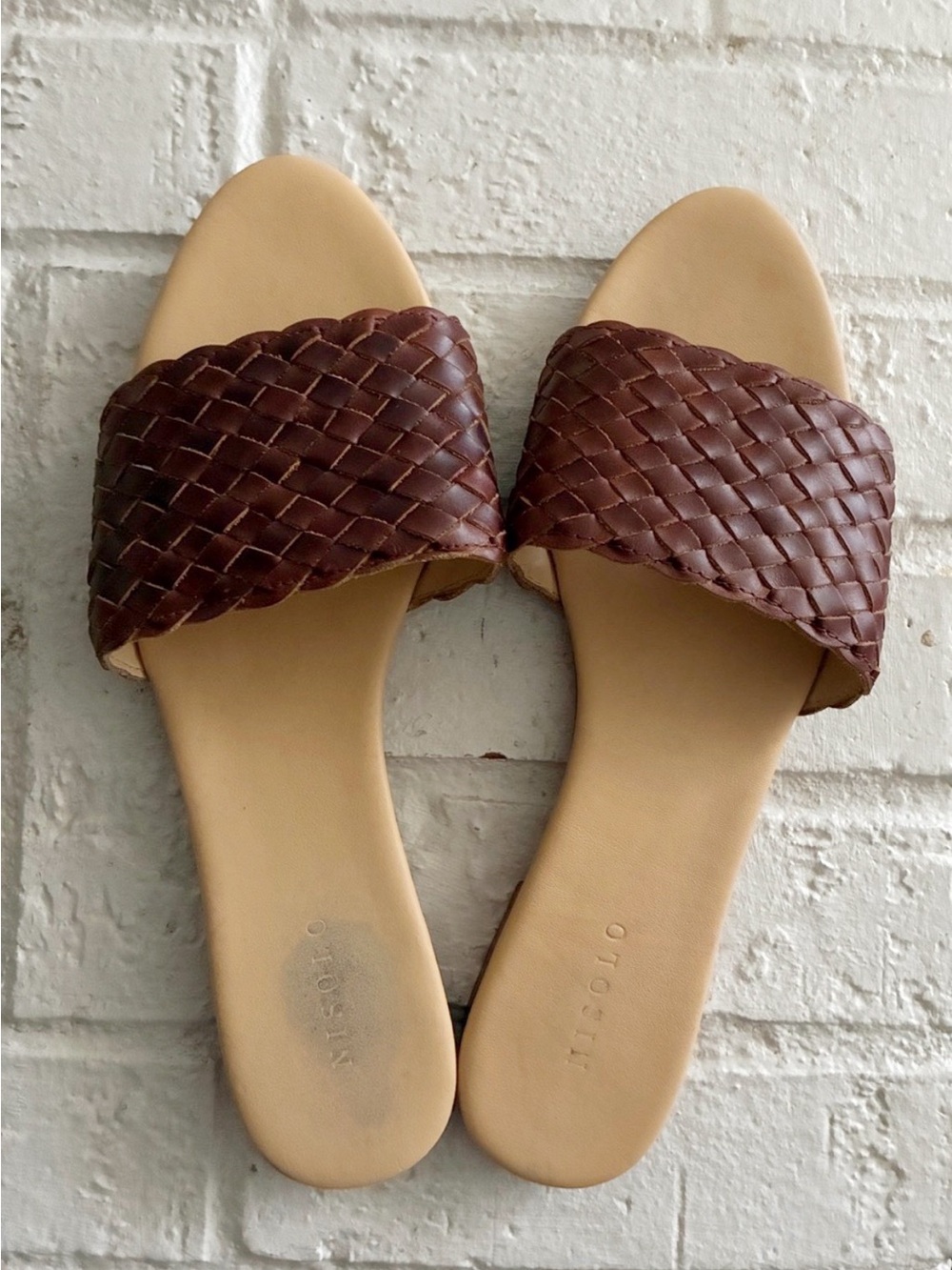 Nisolo Isla Woven Slide Sandal Woven Leather - Brandy/Brown - Size 10
